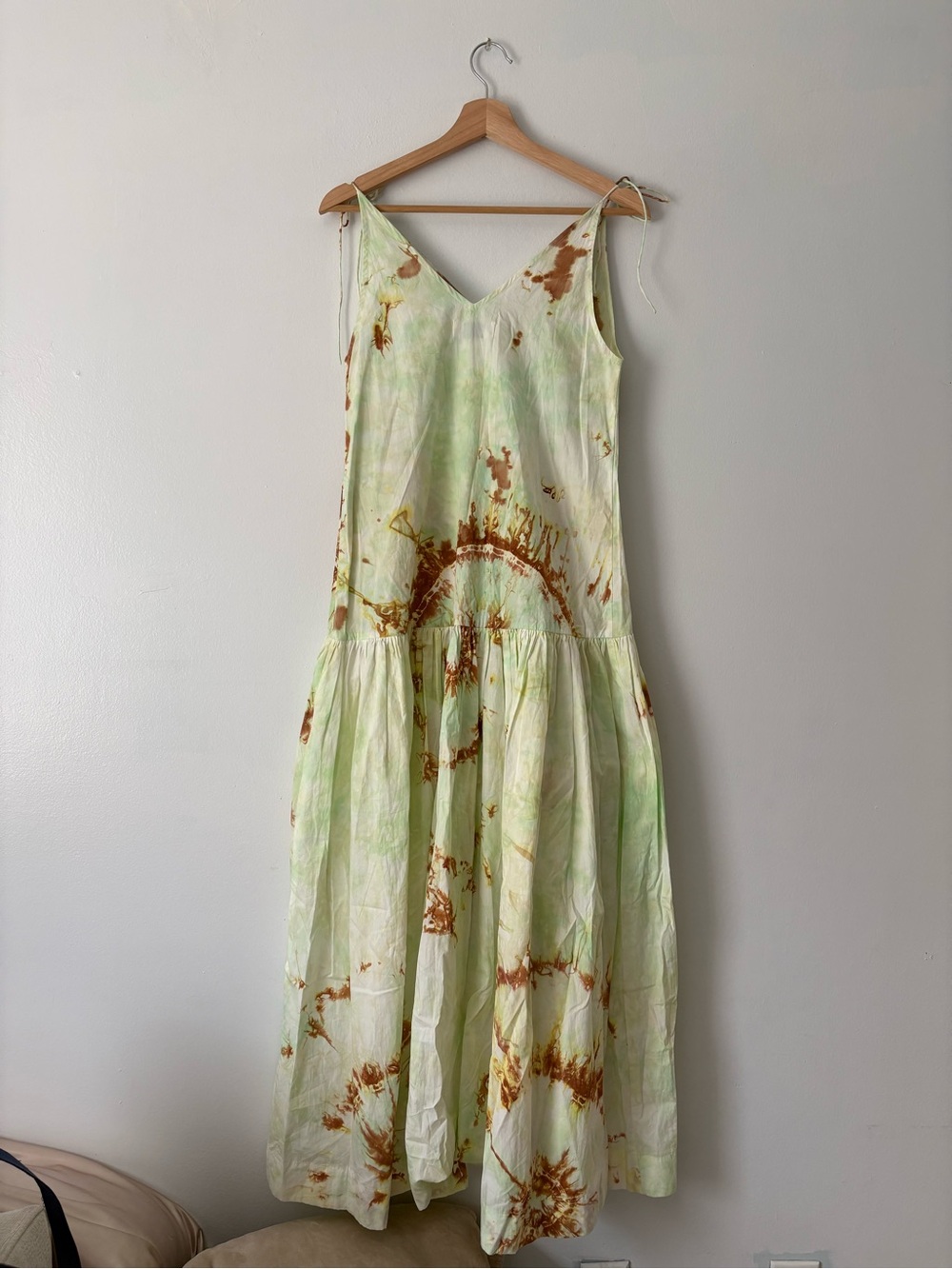 Light Green Tie-Dye Maxi Dress with Brown Accents